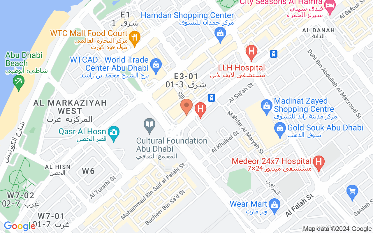 Google Map of 24.4839558,54.3600849