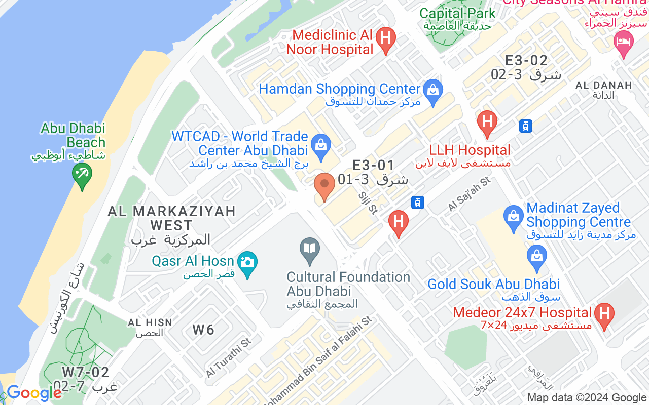Google Map of 24.4851824,54.3579936