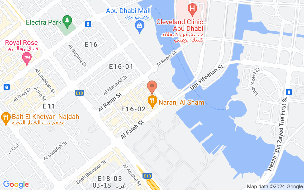 Google Map of 24.490875236467,54.384346558266