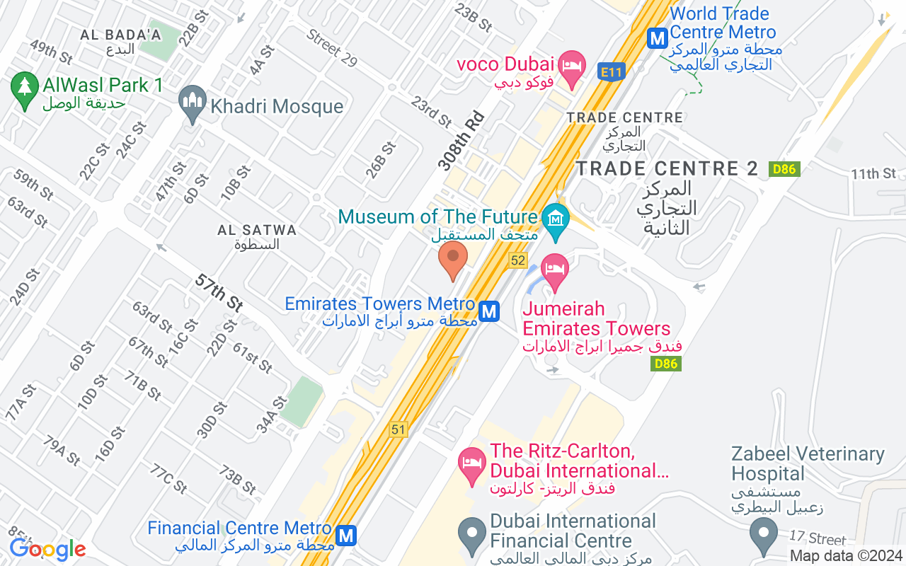 Google Map of 25.2180995,55.2788337